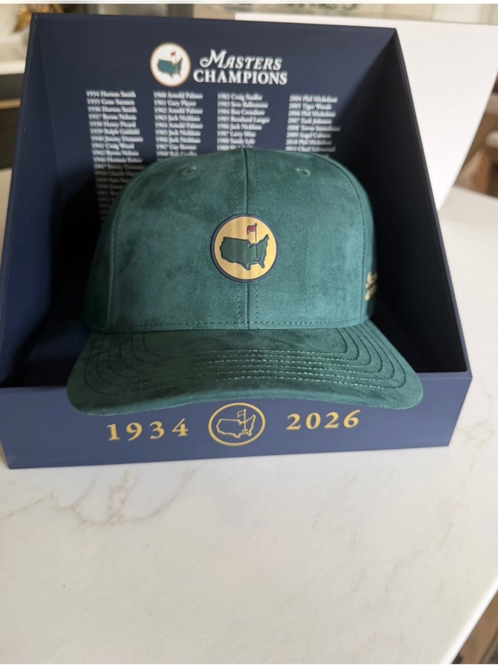 Masters Green Suede Hat with Gold Logo